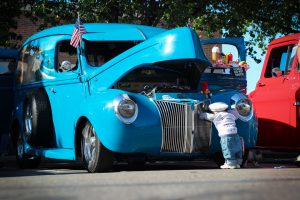 Customized light blue 1940 Ford Delivery Van