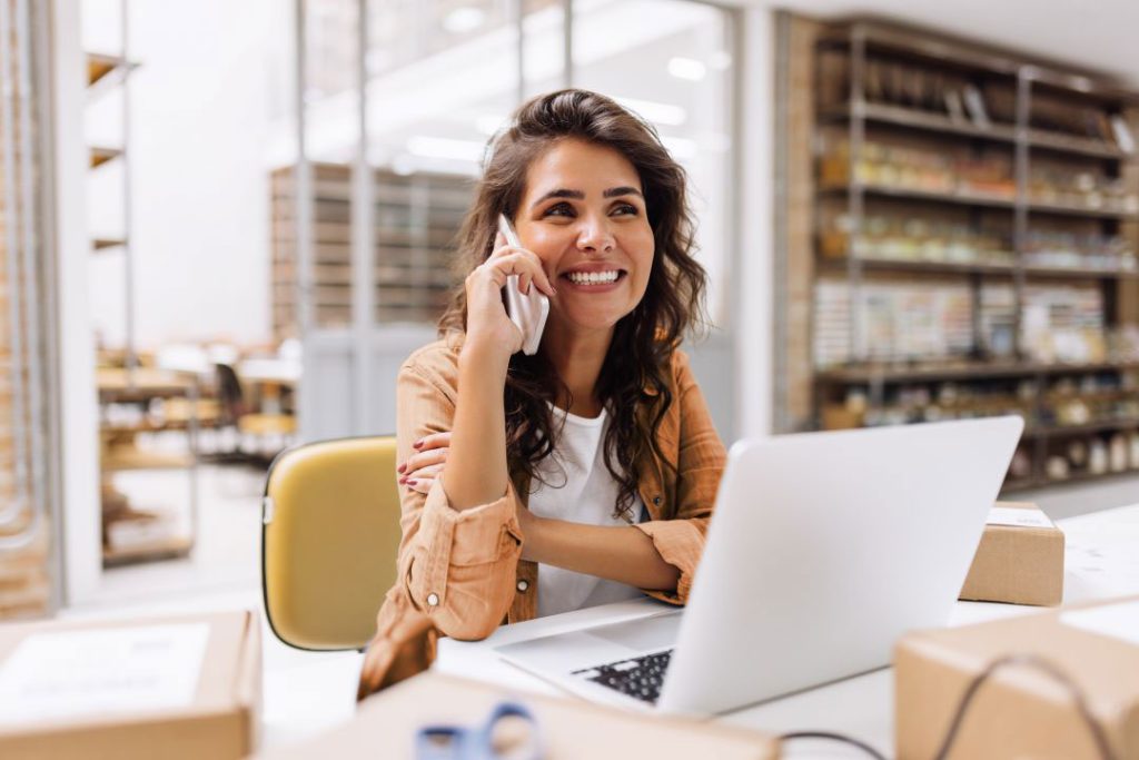 A girl on the phone at work