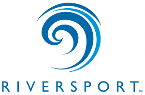 Riversport logo has blue swirls