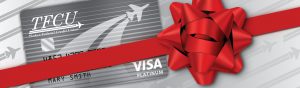 TFCU Platinum Visa card wrapped in a bow